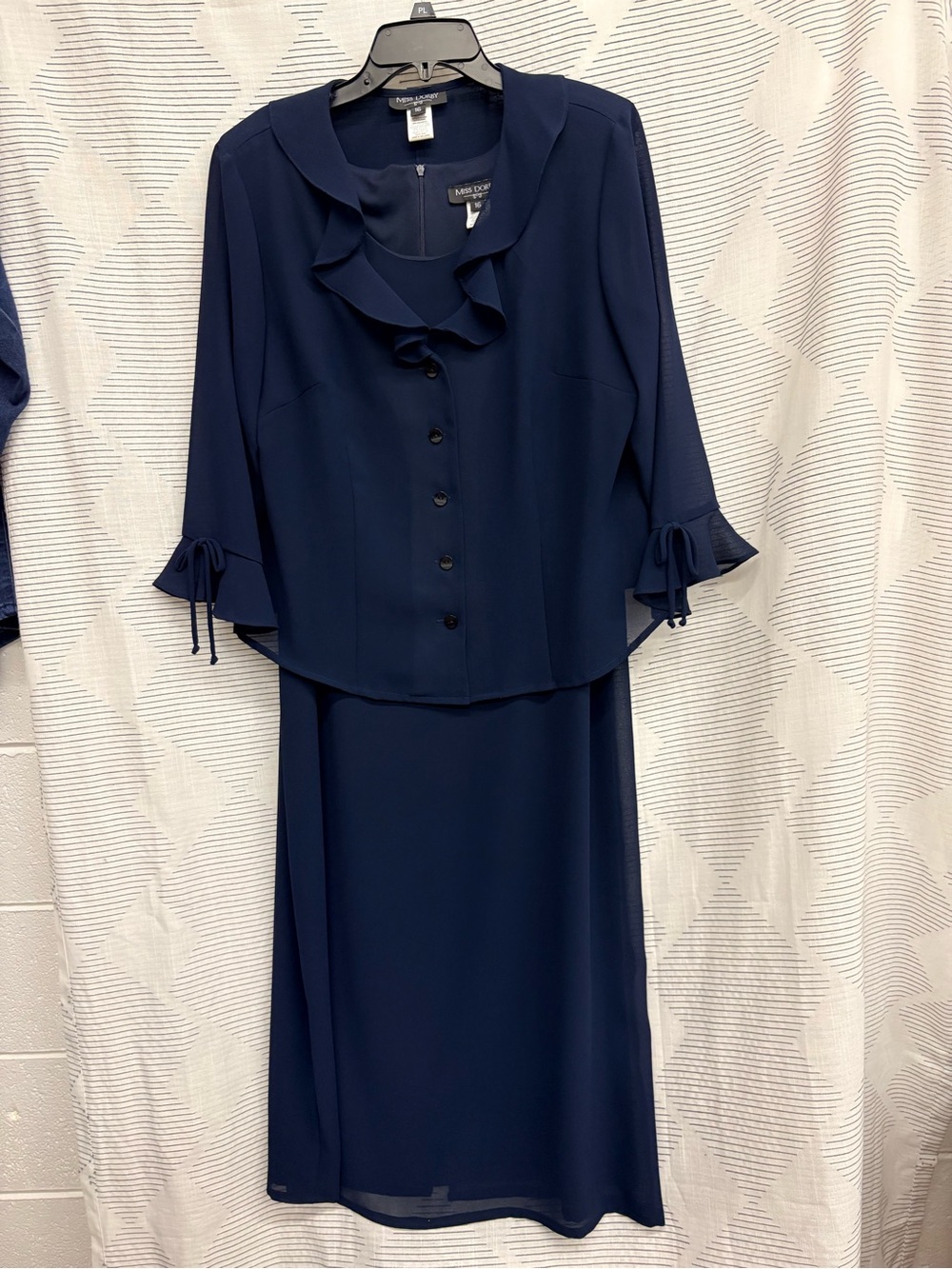 Vintage Miss Dorby Navy Ruffled 90s Modest Layered Dress